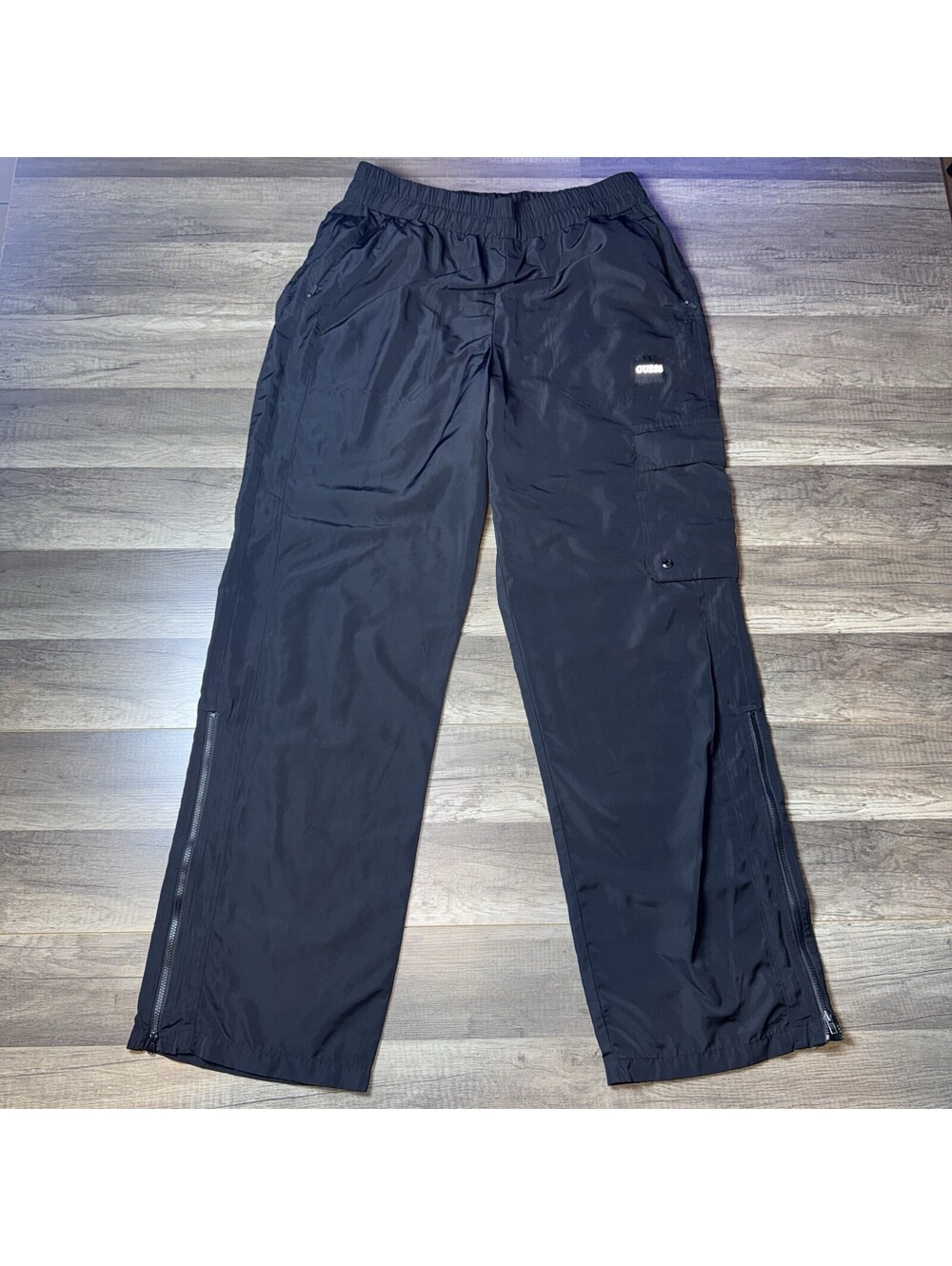 Guess Los Angeles Black Clo Cargo Pants Women Sz Large Zip Cuffs